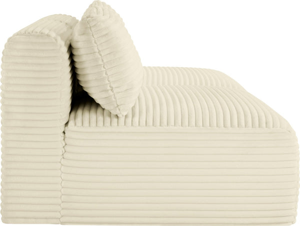Meridian Furniture Shaggy Two Piece Armless Modular Loveseat in Stain Resistant Plush Corduroy Performance Fabric Cream 641Cream-S62