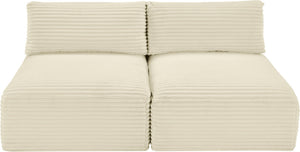 Meridian Furniture Shaggy Two Piece Armless Modular Loveseat in Stain Resistant Plush Corduroy Performance Fabric Cream 641Cream-S62