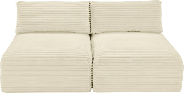 Meridian Furniture Shaggy Two Piece Armless Modular Loveseat in Stain Resistant Plush Corduroy Performance Fabric Cream 641Cream-S62