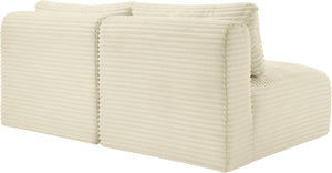 Meridian Furniture Shaggy Two Piece Armless Modular Loveseat in Stain Resistant Plush Corduroy Performance Fabric Cream 641Cream-S62
