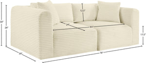 Meridian Furniture Shaggy Corduroy Modular Sofa Plush Performance Fabric Stain Resistant Living Room Seating Cream 78 inches 641Cream-S78