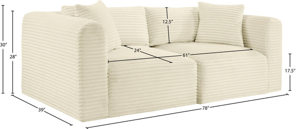 Meridian Furniture Shaggy Corduroy Modular Sofa Plush Performance Fabric Stain Resistant Living Room Seating Cream 78 inches 641Cream-S78