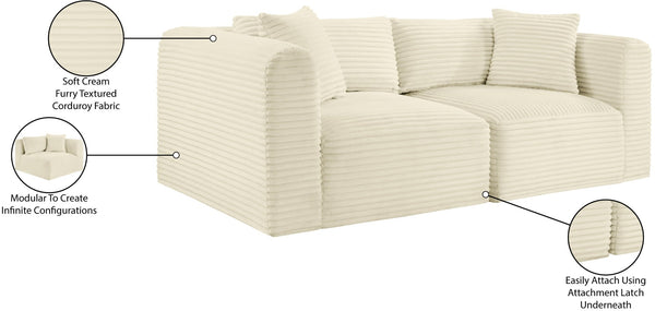 Meridian Furniture Shaggy Corduroy Modular Sofa Plush Performance Fabric Stain Resistant Living Room Seating Cream 78 inches 641Cream-S78