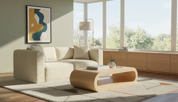 Meridian Furniture Shaggy Corduroy Modular Sofa Plush Performance Fabric Stain Resistant Living Room Seating Cream 78 inches 641Cream-S78