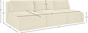 Meridian Furniture Shaggy Armless Modular Sectional Sofa in Wide Wale Corduroy Performance Fabric Living Room Cream 93 inches 641Cream-S93