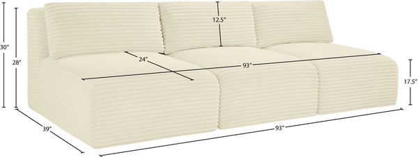 Meridian Furniture Shaggy Armless Modular Sectional Sofa in Wide Wale Corduroy Performance Fabric Living Room Cream 93 inches 641Cream-S93