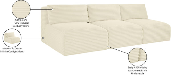 Meridian Furniture Shaggy Armless Modular Sectional Sofa in Wide Wale Corduroy Performance Fabric Living Room Cream 93 inches 641Cream-S93
