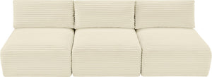 Meridian Furniture Shaggy Armless Modular Sectional Sofa in Wide Wale Corduroy Performance Fabric Living Room Cream 93 inches 641Cream-S93