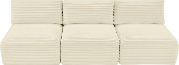Meridian Furniture Shaggy Armless Modular Sectional Sofa in Wide Wale Corduroy Performance Fabric Living Room Cream 93 inches 641Cream-S93