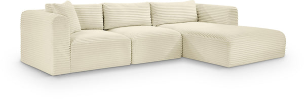 Meridian Furniture Shaggy Cream Corduroy Modular Sectional Plush Performance Fabric Three Piece Living Room Sofa 641Cream-Sec3A