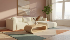 Meridian Furniture Shaggy Cream Corduroy Modular Sectional Plush Performance Fabric Three Piece Living Room Sofa 641Cream-Sec3A