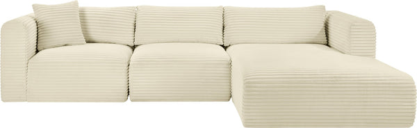 Meridian Furniture Shaggy Cream Corduroy Modular Sectional Plush Performance Fabric Three Piece Living Room Sofa 641Cream-Sec3A