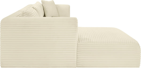 Meridian Furniture Shaggy Cream Corduroy Modular Sectional Plush Performance Fabric Three Piece Living Room Sofa 641Cream-Sec3A