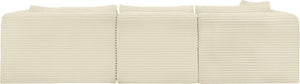 Meridian Furniture Shaggy Cream Corduroy Modular Sectional Plush Performance Fabric Three Piece Living Room Sofa 641Cream-Sec3A