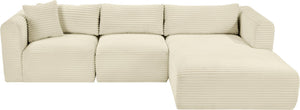 Meridian Furniture Shaggy Cream Corduroy Modular Sectional Plush Performance Fabric Three Piece Living Room Sofa 641Cream-Sec3A