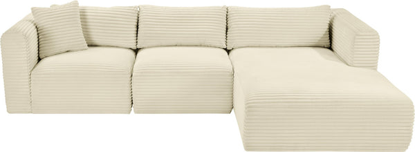 Meridian Furniture Shaggy Cream Corduroy Modular Sectional Plush Performance Fabric Three Piece Living Room Sofa 641Cream-Sec3A