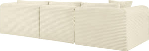 Meridian Furniture Shaggy Cream Corduroy Modular Sectional Plush Performance Fabric Three Piece Living Room Sofa 641Cream-Sec3A