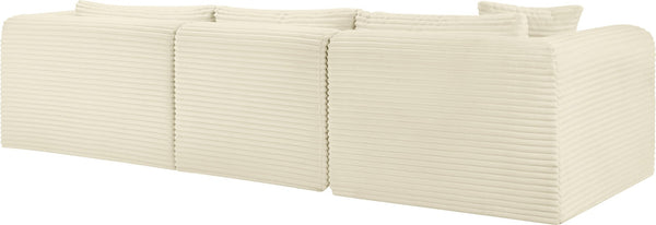 Meridian Furniture Shaggy Cream Corduroy Modular Sectional Plush Performance Fabric Three Piece Living Room Sofa 641Cream-Sec3A