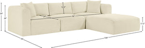 Meridian Furniture Shaggy Cream Corduroy Modular Sectional Plush Textured Fabric Four Piece Living Room Sofa 641Cream-Sec4A