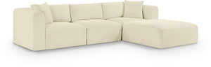 Meridian Furniture Shaggy Cream Corduroy Modular Sectional Plush Textured Fabric Four Piece Living Room Sofa 641Cream-Sec4A
