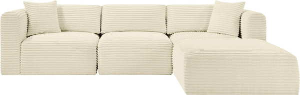 Meridian Furniture Shaggy Cream Corduroy Modular Sectional Plush Textured Fabric Four Piece Living Room Sofa 641Cream-Sec4A