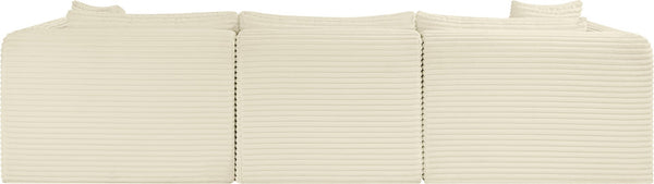 Meridian Furniture Shaggy Cream Corduroy Modular Sectional Plush Textured Fabric Four Piece Living Room Sofa 641Cream-Sec4A