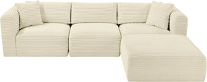 Meridian Furniture Shaggy Cream Corduroy Modular Sectional Plush Textured Fabric Four Piece Living Room Sofa 641Cream-Sec4A