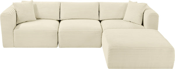 Meridian Furniture Shaggy Cream Corduroy Modular Sectional Plush Textured Fabric Four Piece Living Room Sofa 641Cream-Sec4A