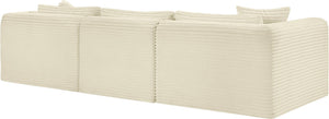 Meridian Furniture Shaggy Cream Corduroy Modular Sectional Plush Textured Fabric Four Piece Living Room Sofa 641Cream-Sec4A