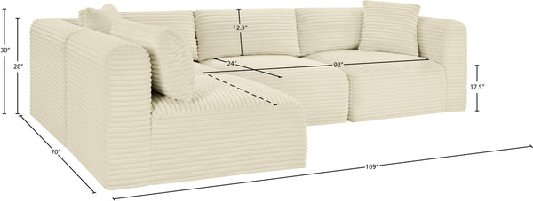 Meridian Furniture Shaggy Cream Corduroy Modular Sectional Four Piece Performance Fabric Living Room Sofa 641Cream-Sec4B
