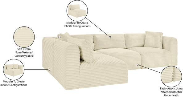 Meridian Furniture Shaggy Cream Corduroy Modular Sectional Four Piece Performance Fabric Living Room Sofa 641Cream-Sec4B