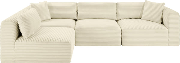 Meridian Furniture Shaggy Cream Corduroy Modular Sectional Four Piece Performance Fabric Living Room Sofa 641Cream-Sec4B