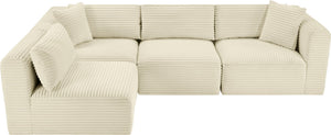 Meridian Furniture Shaggy Cream Corduroy Modular Sectional Four Piece Performance Fabric Living Room Sofa 641Cream-Sec4B