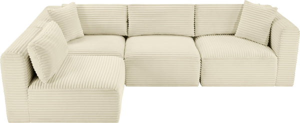 Meridian Furniture Shaggy Cream Corduroy Modular Sectional Four Piece Performance Fabric Living Room Sofa 641Cream-Sec4B