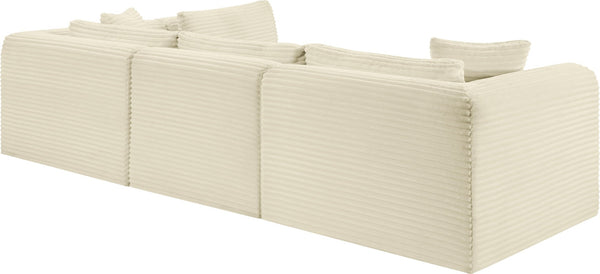 Meridian Furniture Shaggy Cream Corduroy Modular Sectional Four Piece Performance Fabric Living Room Sofa 641Cream-Sec4B