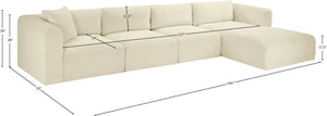 Meridian Furniture Shaggy Cream Corduroy Modular Sectional with Performance Fabric and Plush Foam Seating 641Cream-Sec4C