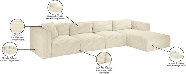 Meridian Furniture Shaggy Cream Corduroy Modular Sectional with Performance Fabric and Plush Foam Seating 641Cream-Sec4C