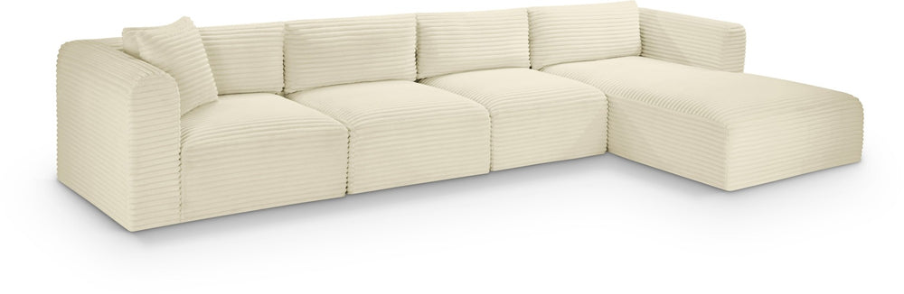 Meridian Furniture Shaggy Cream Corduroy Modular Sectional with Performance Fabric and Plush Foam Seating 641Cream-Sec4C