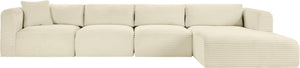 Meridian Furniture Shaggy Cream Corduroy Modular Sectional with Performance Fabric and Plush Foam Seating 641Cream-Sec4C