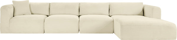 Meridian Furniture Shaggy Cream Corduroy Modular Sectional with Performance Fabric and Plush Foam Seating 641Cream-Sec4C