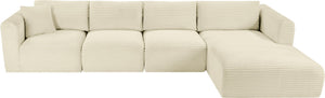 Meridian Furniture Shaggy Cream Corduroy Modular Sectional with Performance Fabric and Plush Foam Seating 641Cream-Sec4C