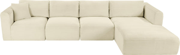 Meridian Furniture Shaggy Cream Corduroy Modular Sectional with Performance Fabric and Plush Foam Seating 641Cream-Sec4C