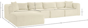 Meridian Furniture Shaggy Five Piece Modular Sectional Corduroy Upholstered for Spacious Living Rooms 641Cream-Sec5A