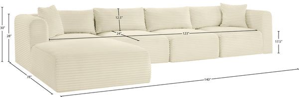 Meridian Furniture Shaggy Five Piece Modular Sectional Corduroy Upholstered for Spacious Living Rooms 641Cream-Sec5A