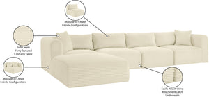 Meridian Furniture Shaggy Five Piece Modular Sectional Corduroy Upholstered for Spacious Living Rooms 641Cream-Sec5A