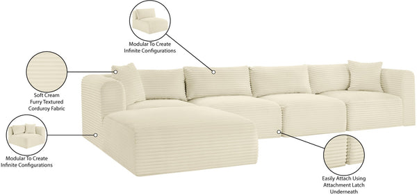 Meridian Furniture Shaggy Five Piece Modular Sectional Corduroy Upholstered for Spacious Living Rooms 641Cream-Sec5A