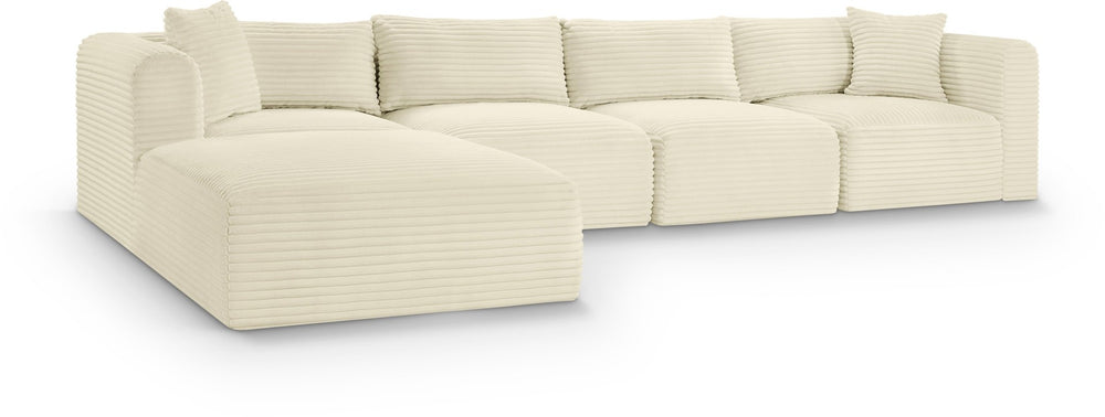 Meridian Furniture Shaggy Five Piece Modular Sectional Corduroy Upholstered for Spacious Living Rooms 641Cream-Sec5A