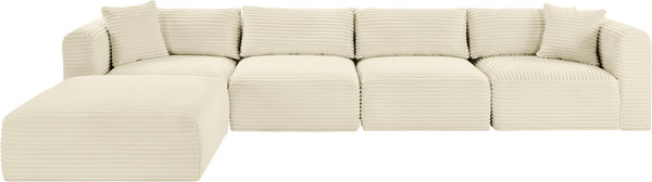 Meridian Furniture Shaggy Five Piece Modular Sectional Corduroy Upholstered for Spacious Living Rooms 641Cream-Sec5A