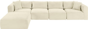 Meridian Furniture Shaggy Five Piece Modular Sectional Corduroy Upholstered for Spacious Living Rooms 641Cream-Sec5A
