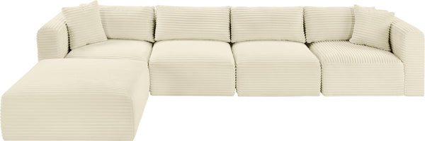 Meridian Furniture Shaggy Five Piece Modular Sectional Corduroy Upholstered for Spacious Living Rooms 641Cream-Sec5A
